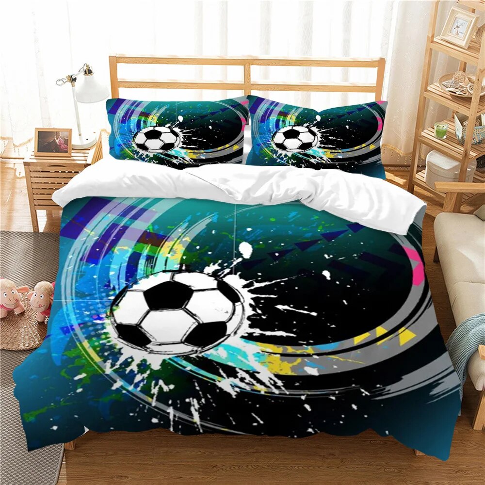 Soccer Bedding Sets Duvet Cover Set Full Bed Set Boy's Caroon Football Comforter Set Single Home