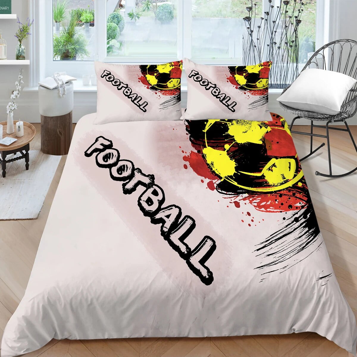 Soccer Bedding Sets Size 3D Football Duvet Cover and Pillowcase Set