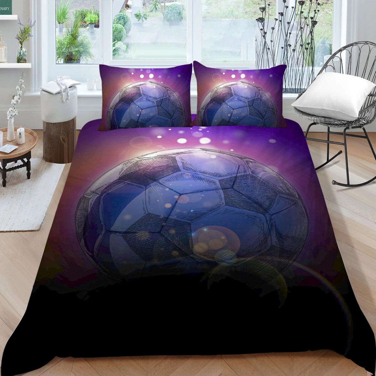 Soccer Bedding Sets Size 3D Football Duvet Cover and Pillowcase Set