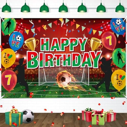Soccer Birthday Party Decorations for Boys Men, Green Red Soccer Happy Birthday Banner Sport Football Birthday Backdrop Background for Christmas Xmas Party Decorations$$Electronics Accessories
