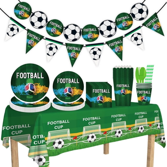 Soccer Birthday Party Decorations Includes Plates Napkins Banner Cups Tablecloth for Soccer Sports Theme Birthday Party Decorations
