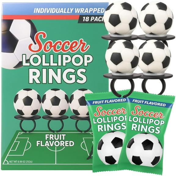 Needzo Soccer Lollipop Rings, Sports Team Candy, 18 Count, 8.82 Oz Box