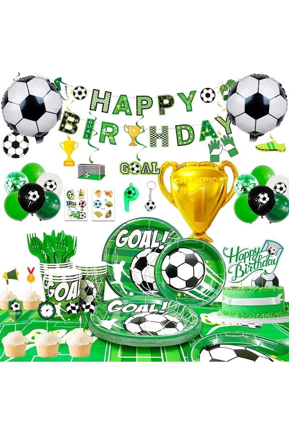 Soccer Birthday Party Supplies,181pcs Soccer Party Decorations & Tableware Set -Soccer Birthday Banner Balloons Tablecloth Plates Cups Napkins & Whistle Keychain,Ect Boys Sports Theme Birthday Decor