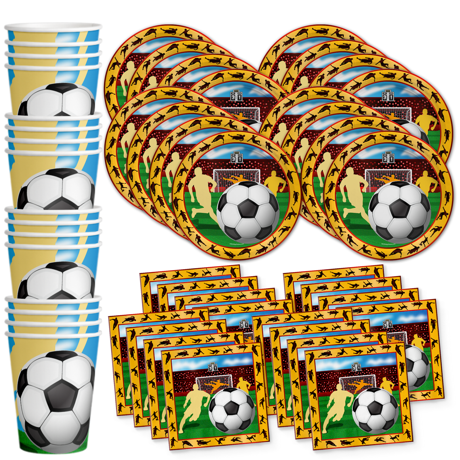 BIRTHDAY GALORE Soccer Birthday Party Supplies Set Plates Napkins Cups Tableware Kit for 16