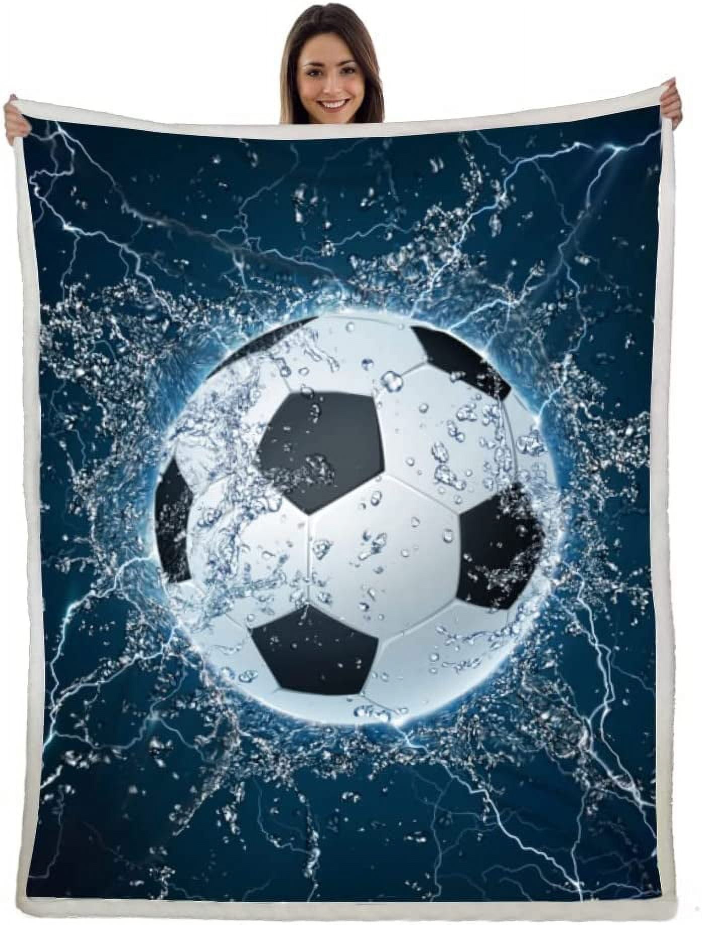Soccer Blanket 3D Print Throw Blanket Soccer Ball on Water Blue