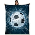 thumbnail image 1 of Soccer Blanket 3D Print Throw Blanket Soccer Ball on Water Blue Background Soft Plush Sherpa Fluffy Blankets Soccer Gifts for Kids Boys All Season Couch Bed Home Decor (Soccer,50"×60"), 1 of 6
