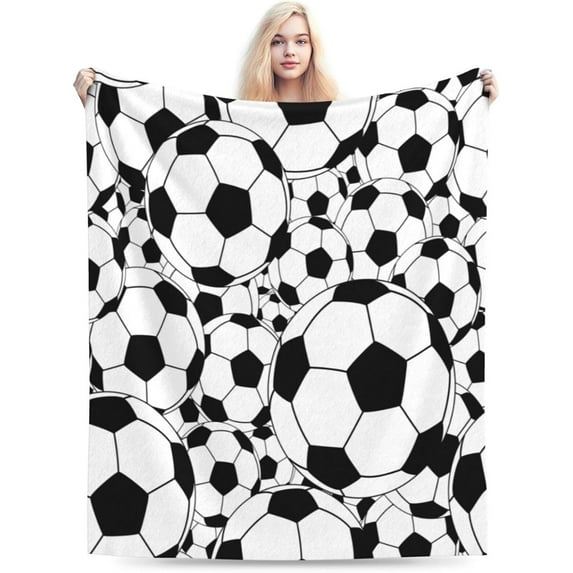 Soccer Blanket 60"x80"Football Fannel Fleece Plush Blanket for Couch Bed Sofa Home Decor Gifts for Boys Kids Adult Teen Sport Fans White
