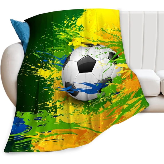Soccer Blanket Soccer Bedding Throw Blankets Cozy Fleece Flannel Soft Warm Plush Lightweight Football Decor Soccer Gifts Stuff for Boys Men Girls Adults Teens Kids for Couch Sofa Bed 40"X50"