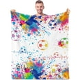 thumbnail image 1 of Soccer Blanket for Boys Girls, Soccer Gifts Soft Plush Flannel Throw Blanket for Kids Teen Adults Men, Soccer Fan Sport Fleece Blanket for Birthday Graduation Children's Day Travel in(60"x80"), 1 of 1