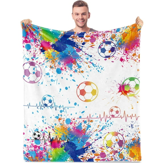 Soccer Blanket for Boys Girls, Soccer Gifts Soft Plush Flannel Throw Blanket for Kids Teen Adults Men, Soccer Fan Sport Fleece Blanket for Birthday Graduation Children's Day Travel in(60"x80")