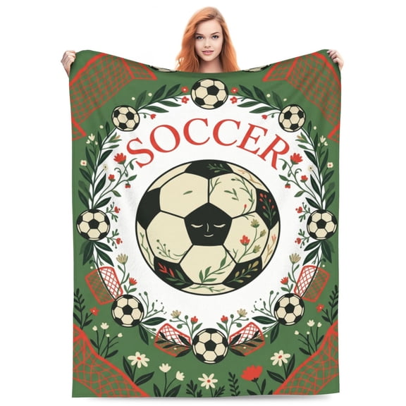Soccer Blanket, Flannel Plush Sport Ball Print Throw for Couch Bed, Birthday Holiday Gifts for Soccer Lovers 50x40