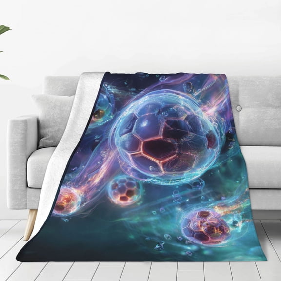 Soccer Blanket Floating Balls Pattern, All Season Lightweight Throw For Sofa 50x40
