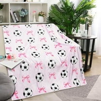 Soccer Blanket Gifts for Boys Girls, Pink Bow Soccer Lovers Throw Blanket Super Soft Lightweight Travel Bed Sofa Blankets for Sport Fans Kids Adults Player Coach, 50 x 60 Inch
