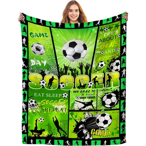 Soccer Blanket Gifts for Soccer Lovers,Soft Warm Flannel Soccer Blankets and Throws Soccer Team Christmas Birthday Soccer Gifts for Boys Girls Adults 60"x50"
