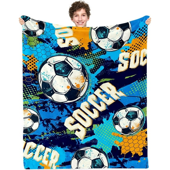 Soccer Blanket Gifts for Boys Soft Cozy Flannel Throw Blanket for Soccer Lovers Gifts Birthday Christmas Home Decor Sofa Bedding 40"*50"