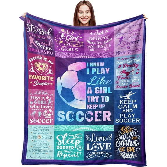 Soccer Blanket Gifts for Girls Ultra Soft Flannel Soccer Throw Blanket for Soccer Lover Player Team Soccer Gifts Stuff 80"x60"