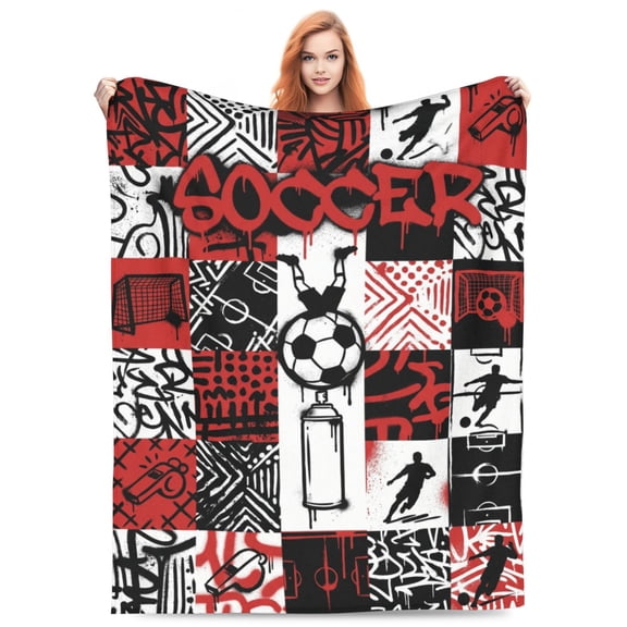 Soccer Blanket Gifts for Soccer Lovers, Sport Ball Print Soft Cozy Blanket for Couch Bed 50x40