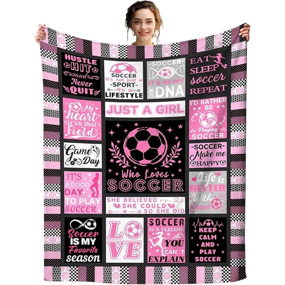 Soccer Blanket for Girls Soccer Gifts for Kids Stuff Soccer Ball Blankets Throw Bedding Football Gifts for Women Adults Soccer Lover Room Decor Birthday Party Decorations 60"X50"