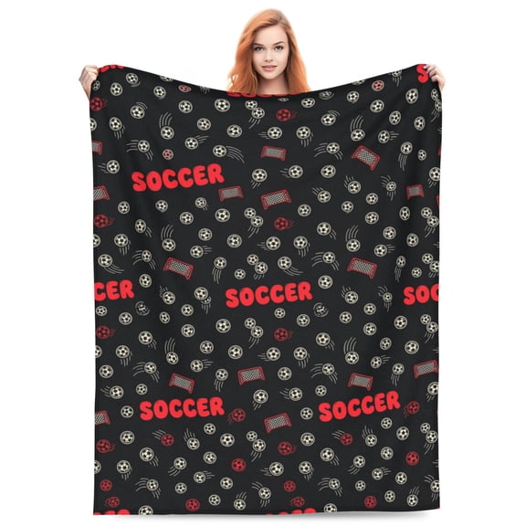 Soccer Blanket Sport Ball Print Flannel Plush Couch Bed Decor Holiday Birthday Gifts Soccer Lovers 50x40