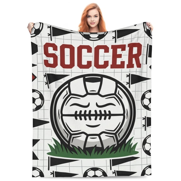 Soccer Blanket, Sport Ball Print Flannel Plush for Couch Bed, Gifts for Soccer Lovers, Soccer Themed Room Cover 50x40