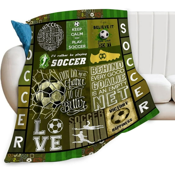 Soccer Blanket Sport Theme Throw Blanket Ultra Soft Cozy Fleece Soccer Gift for Soccer Lover Fuzzy Plush Bedding Blankets for Soccer Team Player Kids Teens Adults Girls Boys Women Men 50"x40"