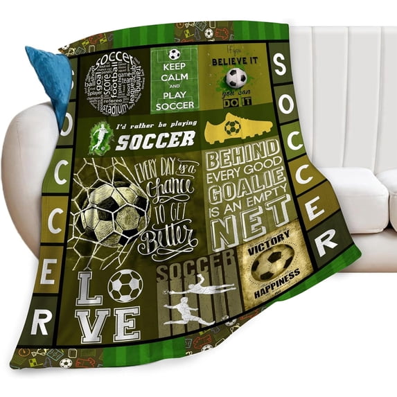 Soccer Blanket Sport Theme Throw Blanket Ultra Soft Cozy Fleece Soccer Gift for Soccer Lover Fuzzy Plush Bedding Blankets for Soccer Team Player Kids Teens Adults Girls Boys Women Men 80"x60"