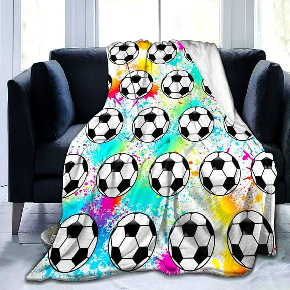 Soccer Blanket Throw Soccer Ball Blankets Soft Lightweight Flannel Warm Cozy Football Blanket Gifts for Sport Fans Kids Adults 50"X40"