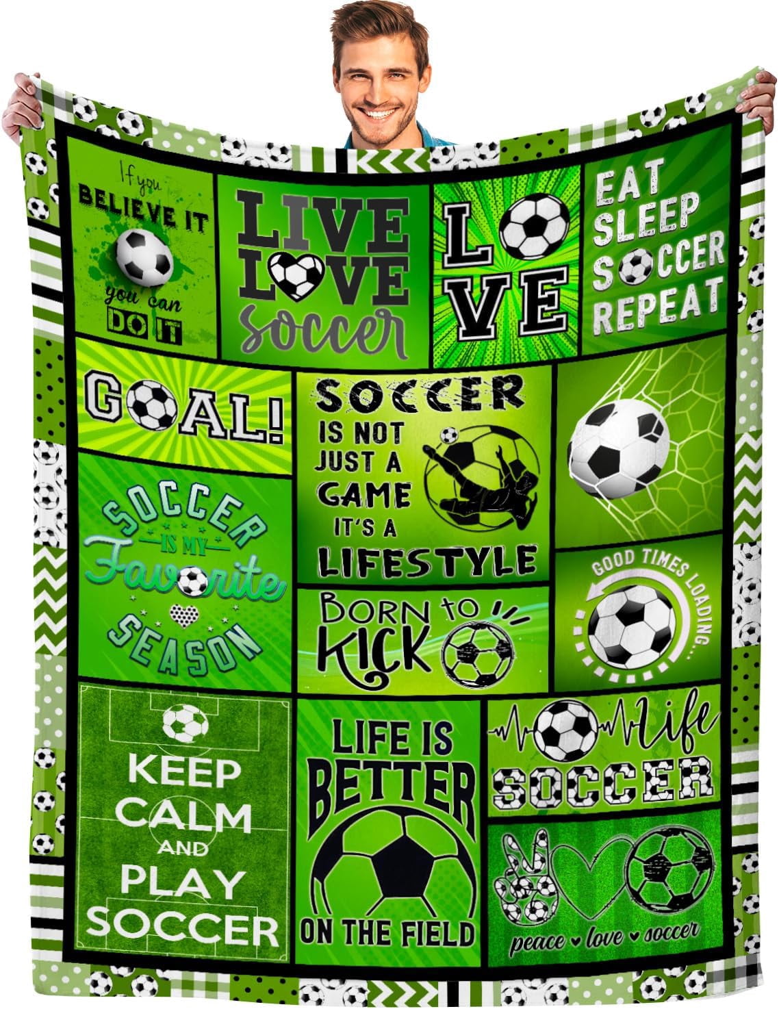 Soccer Blanket Ultra Soft Flannel Soccer Throw Blanket Soccer Gifts for Boys Men Soccer Team Soccer Lover Gifts for Kids Teens Adults 50"x40"