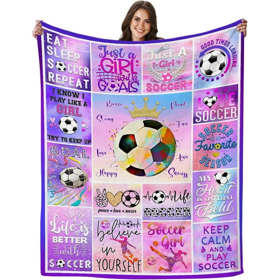 Soccer Blanket Ultra Soft Flannel Soccer Throw Blanket Soccer Gifts for Girls Women Soccer Team Soccer Lover Gifts for Kids Teens Adults 40X50