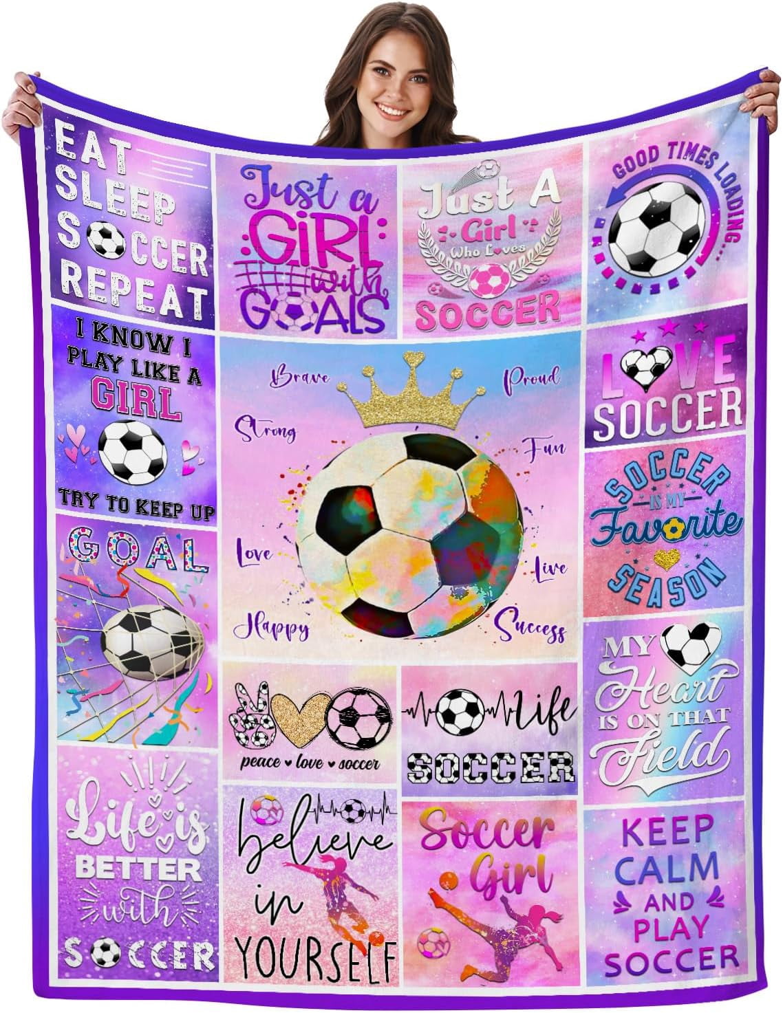 Soccer Blanket Ultra Soft Flannel Soccer Throw Blanket Soccer Gifts for Girls Women Soccer Team Soccer Lover Gifts for Kids Teens Adults 50"x40"