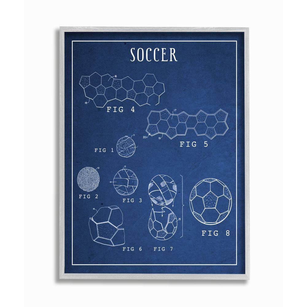 Soccer Blueprint Vintage Sports Design Gray Farmhouse Rustic Framed Giclee Texturized Art by Daphne Polselli