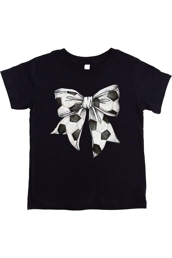 Soccer Bow Shirt for Girls and Toddlers Cute Girly Soccer Tee for Sporty Kids Black Shirt 5-6