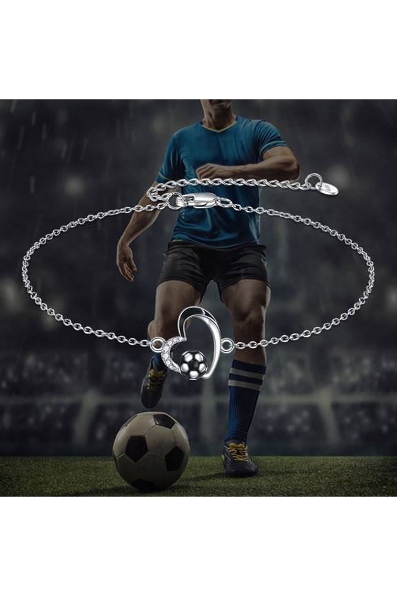 Soccer Bracelet 925 Sterling Silver Soccer Link Bracelet Sports Jewelry Gifts for Women Soccer Coach Lover Player