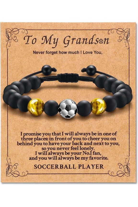 Soccer Bracelet Gifts for Teen Boys-Tiger Eye Bracelet Brings Health, Safety and Happiness-Great Gifts for Son Grandson Boys on Birthday, Christmas, Graduation, Back to School, Anniversary