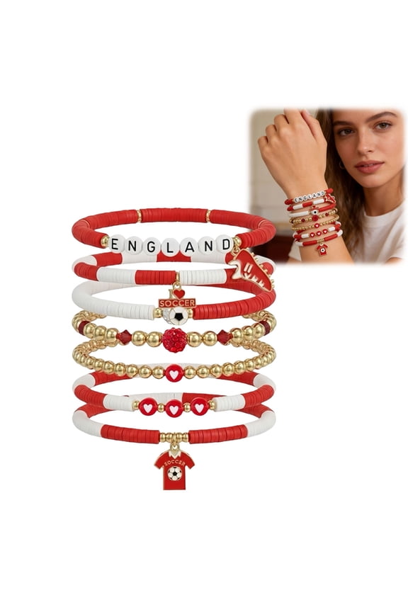 Soccer Bracelets for Women Men, Stackable Soccer Jewelry for Game Day Fans, Match Day Team Pride Accessories for Soccer Tournaments, Gifts for Soccer Fans, Jewelry, Red