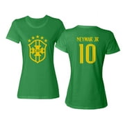 Soccer Brazil #10 NEYMAR JR Copa America Ladies Crewneck T-Shirt (Green, Small)