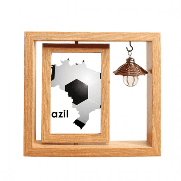 Soccer Brazil Map Shape Brazil Slogan Wooden Rotating Picture Photo Frame 4x6