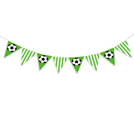 Soccer Bunting Banner, Green and White Stripes, Triangular Pennant Flags, Party Decoration