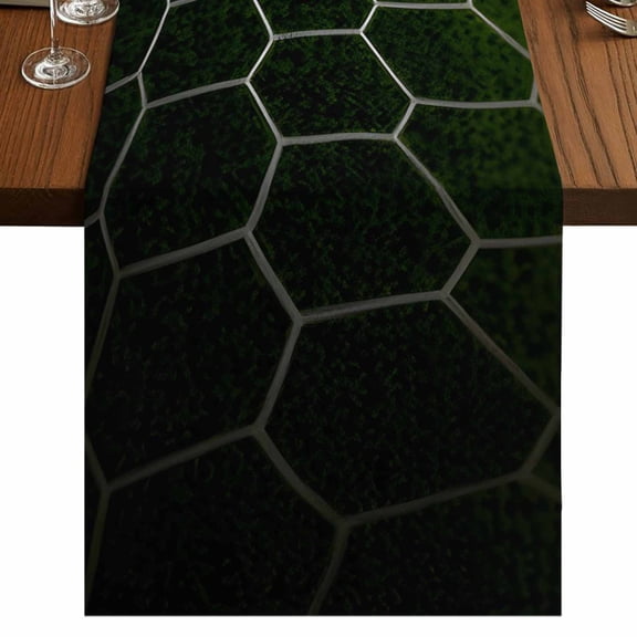 Soccer Burlap Cotton Table Runner 16x72 Inches Long, Goal Net Competitive Green Grass Athletic Farmhouse Table Runners, Outdoor Dining Table Decor for Baby Shower/Party/Wedding
