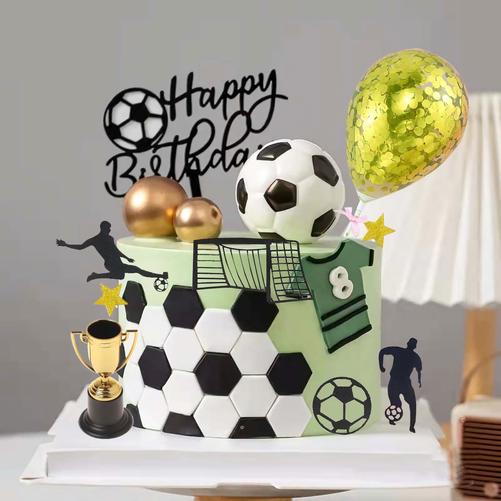 Soccer Cake Toppers, Qoadwem 25pcs Soccer Cake Topper For Boys Cake