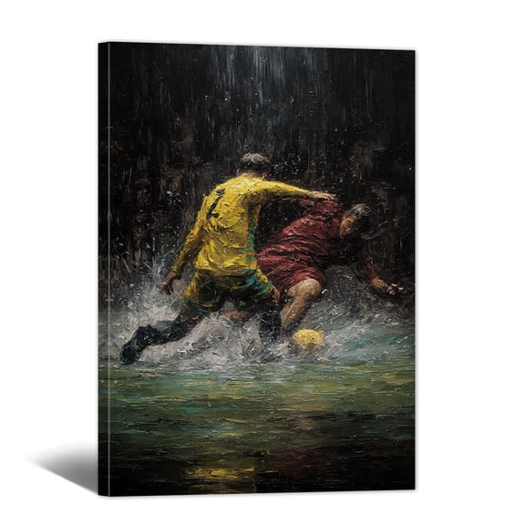 Soccer Canvas Wall Art for Living Room, Faux Oil Paintings with Famous Football Superstar Pictures Canvas Print, Abstract Artwork Home Decor for Living Room, Bedroom