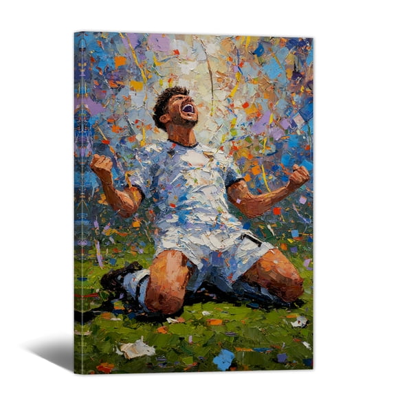Soccer Canvas Wall Art for Bedroom, Faux Oil Paintings with Power Football Pictures Prints, Abstract Artwork Home Decor for Living Room, Bathroom