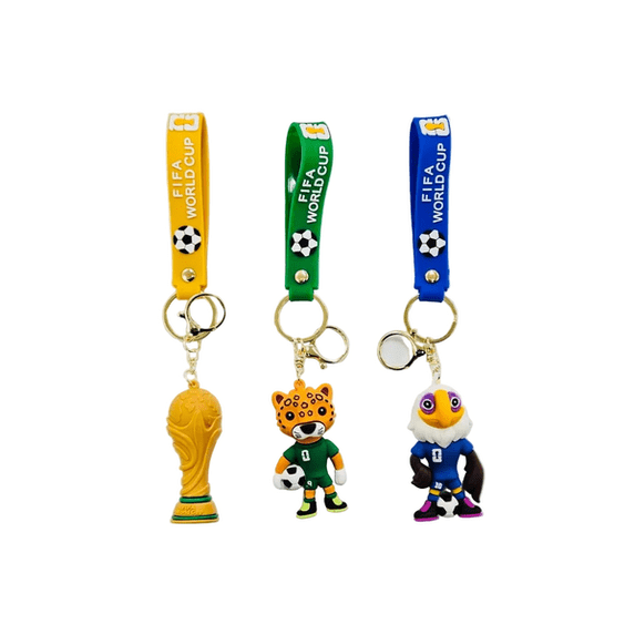 Soccer Cartoon Mascot Keychain 3pk USA,Mexico,Trophy