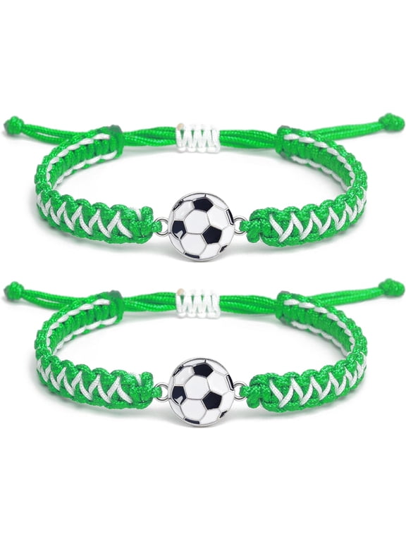 Soccer Charm Bracelet Gift 2PCS for Boys Girls Kids Adults | Stylish Sports Jewelry | Great Birthday or Coach Appreciation Gift(green 2pcs)