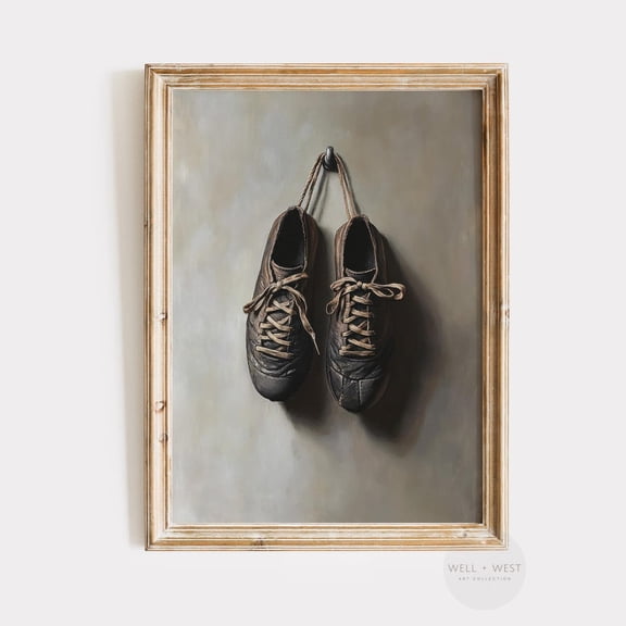 Soccer Cleats Wall Art Vintage Style Shoes Neutral Nursery Sports Decor Boys Room