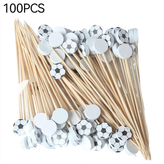 Soccer Cocktail Picks Soccer Decor Sticks, soccer theme party decorations, Wooden Decorative Fruit Toothpicks for Appetizers Bar Drinks Fruit Sandwich Buffets Party - Flat Shape