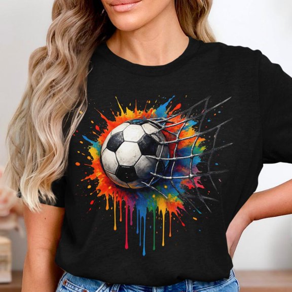 Soccer Colorful Splash Cool Graphic Goal Net Streetwear Art Graphic Tee for men & women up to 5XL