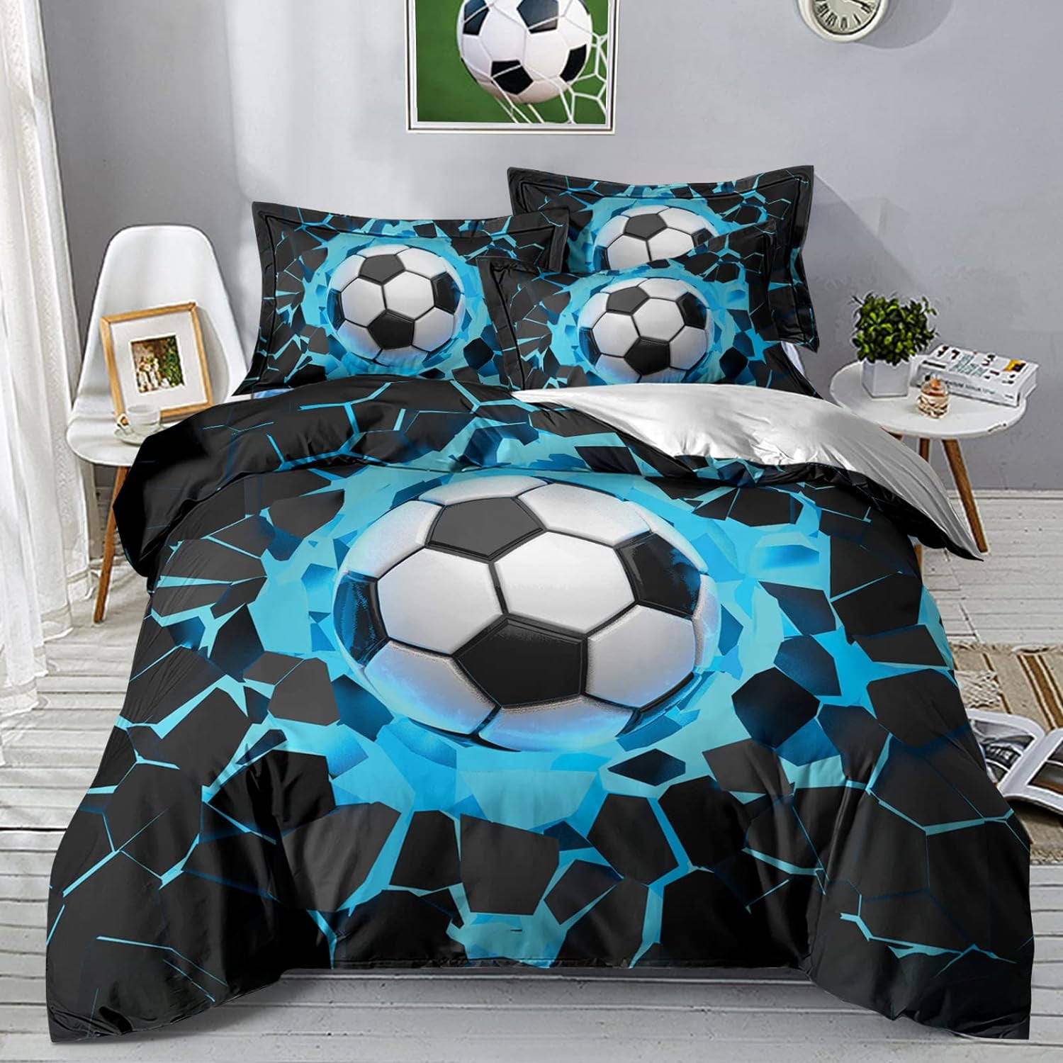 Soccer Comforter Cover Set Boys Sports Bedding Set Twin Full Queen King Size for Kids Teens Hand