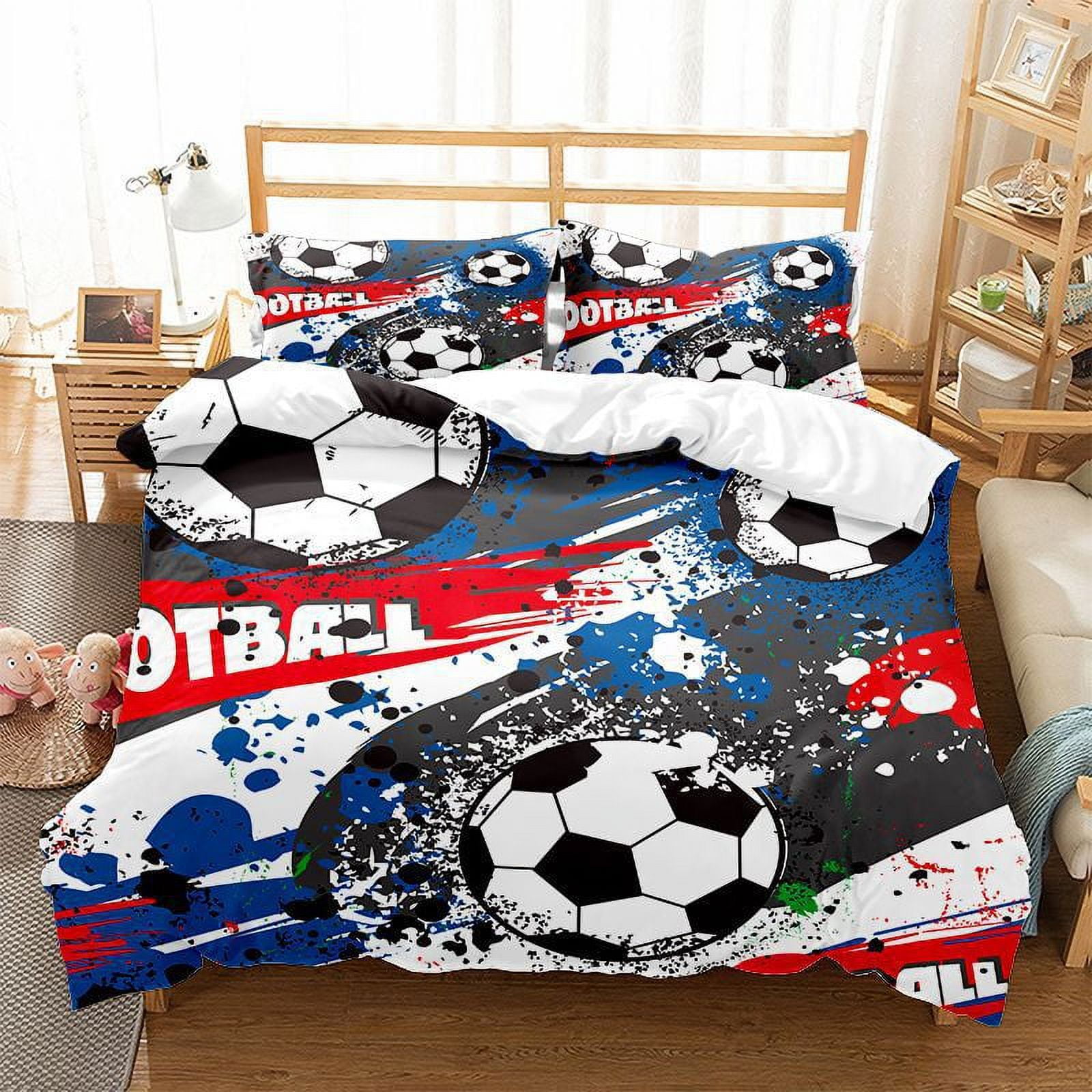 Cool American Football Duvet Cover Set For Kids & Teens – Watercolor Graffiti Style, Full Size With 2 Pillowcases