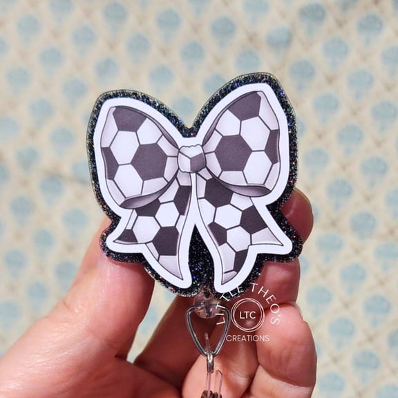 Soccer Coquette Bow Badge Reel: Interchangeable Acrylic ID Holder